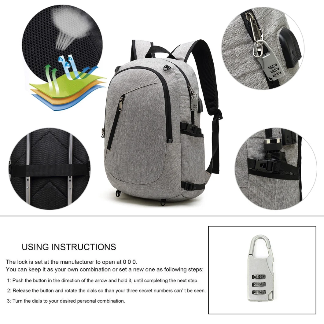 School Student Business Smart Backpack Laptop Computer Bag Rucksack with USB Charging and Headphone Port Soft Backpack in Stock