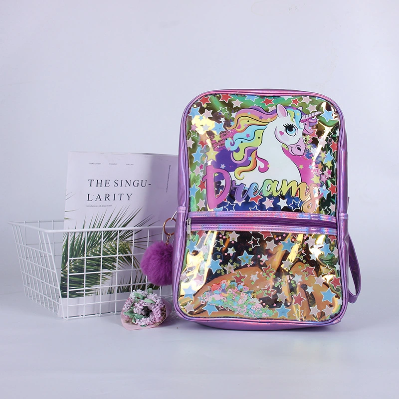 New Summer Korean Cute Unicorn Pattern Laser Transparent Student School Bag LED Light Backpack