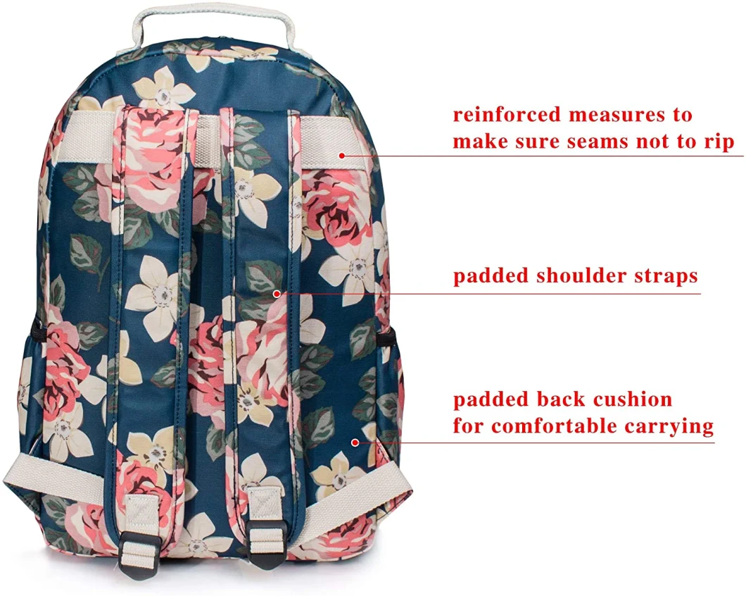 Fashion Womens Bags Red Floral Laptop Backpack College Bookbag PVC School Bag Black
