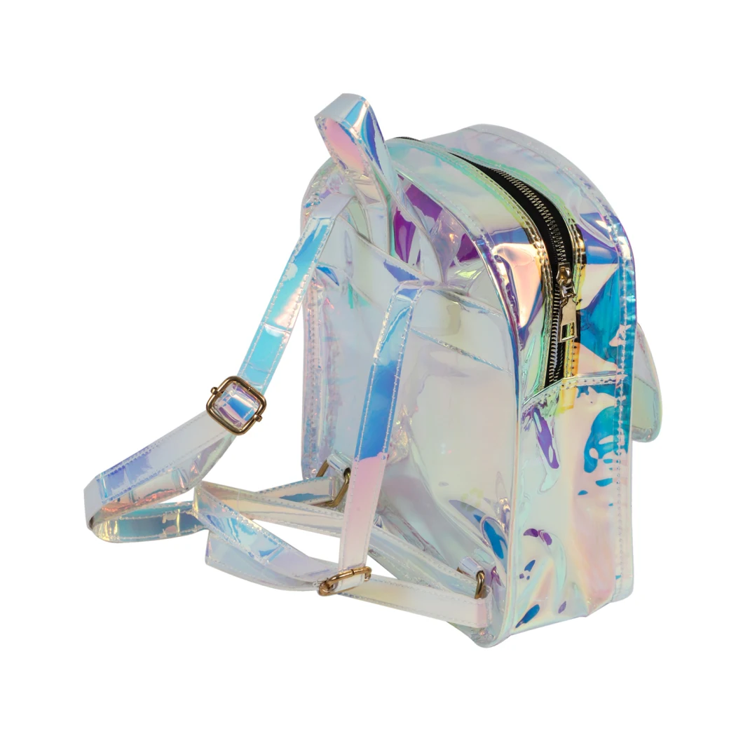 Custom Travel Clear PVC Girls Backbag Holographic Backpacks
