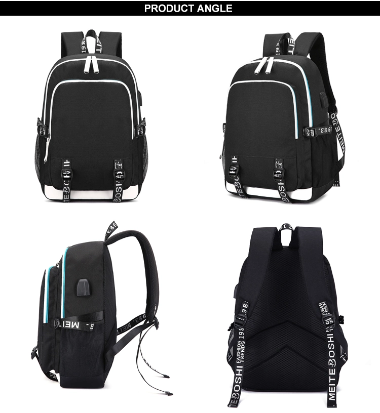 30-40L Black Cool College Back Pack Oxford Waterproof Backpack with USB Charger