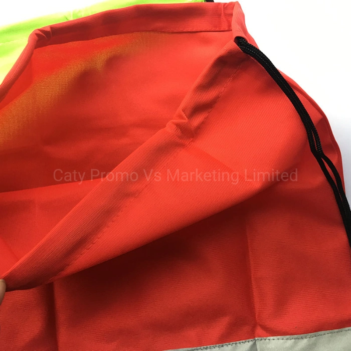 Outdoor Fluorescent Red Polyester Sport Backpack Running Reflective Drawstring Bag