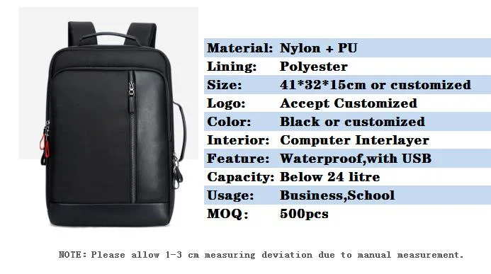 Business Laptop Backpack Leather Waterproof Backpack Expandable Backpack