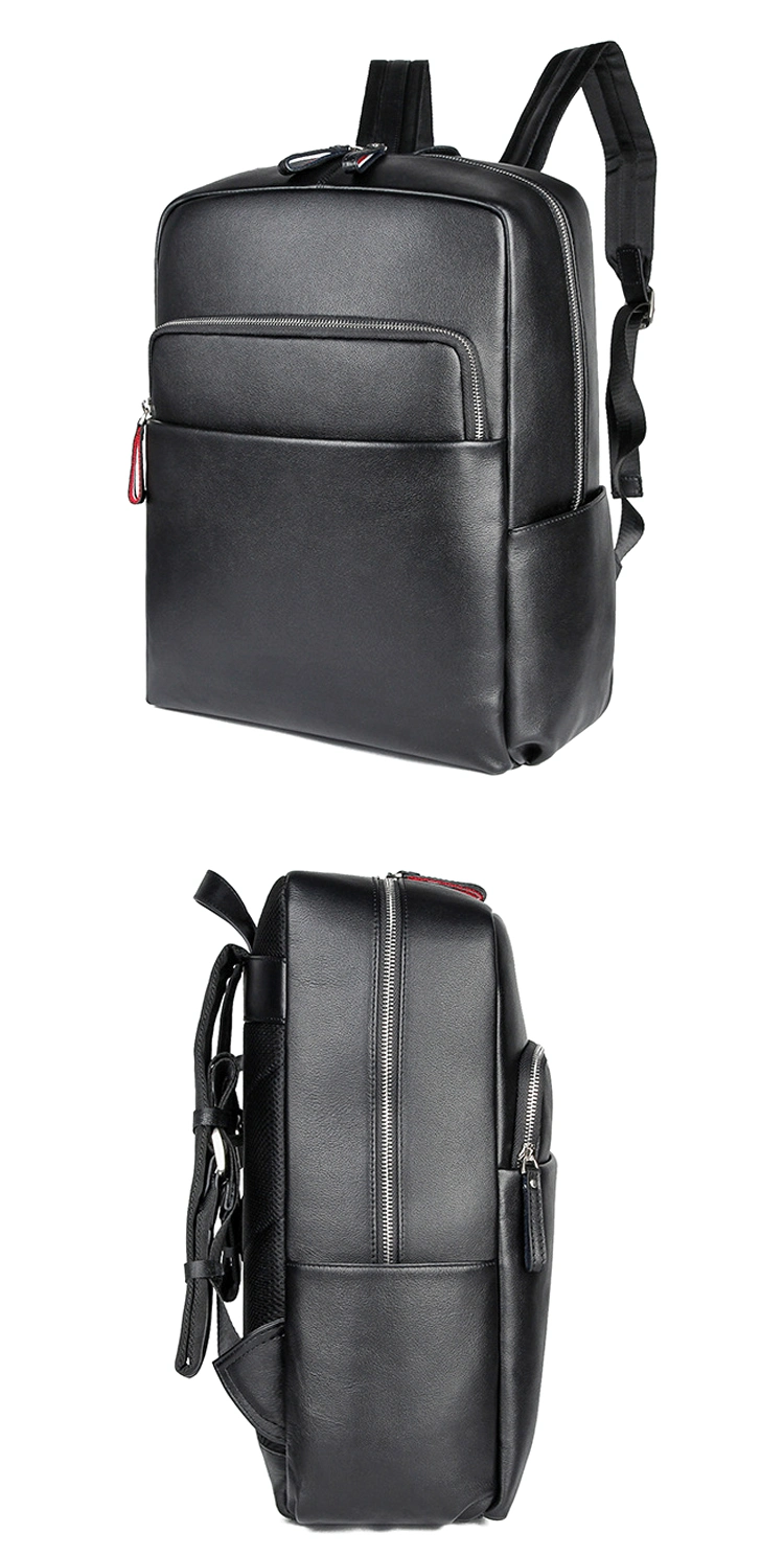 China Factory Price Good Quality Daily Use Genuine Leather Backpack Black Leather Laptop Backpack Men