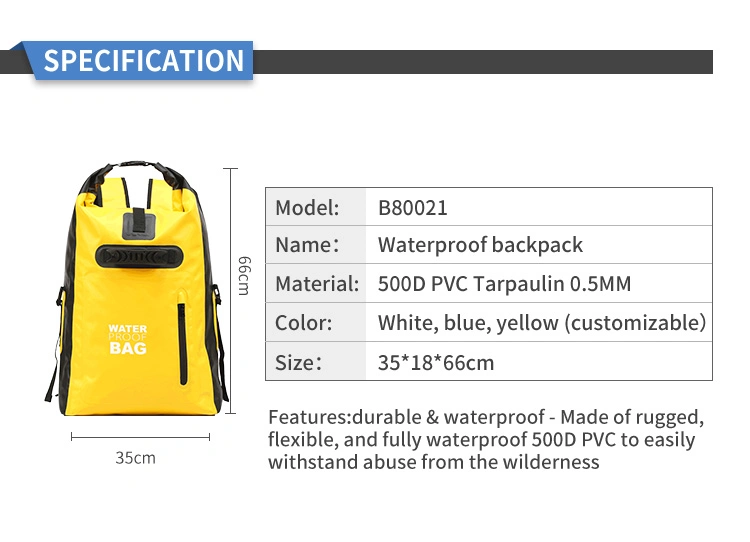 Customizable Multi-Handle 30L Roll Top Travelling Backpack PVC Bag Waterproof Outdoor with Pocket