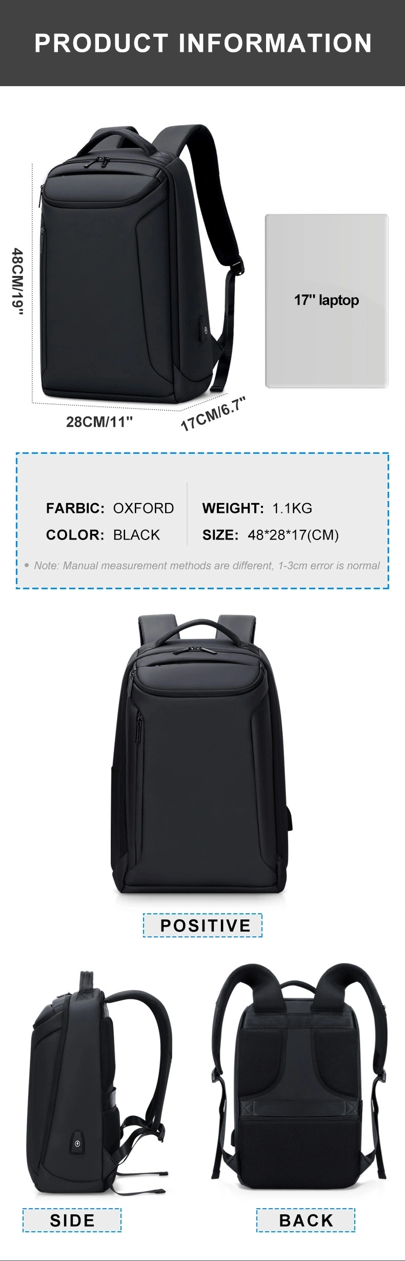 New Oxford Waterproof 17inch Business Laptop Backpack Large Capacity Waterproof Travel Backpack Fashion College Bag