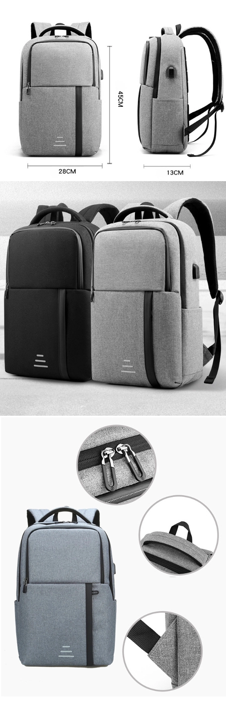 USB Charger Backpack Business Men Daily Work Laptop Backpack with Reflective Strap Travel Bag