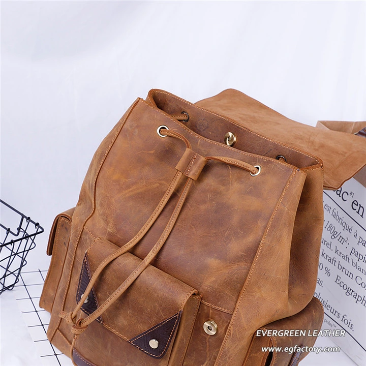 Full Grain Cow Leather Backpack Men's Travelling Backpack Leisure Backpack Emh013