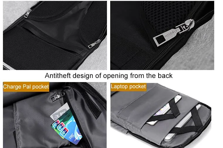 Waterproof Laptop Schoolbags USB Charger Backpack Bag with Reflective Stripe