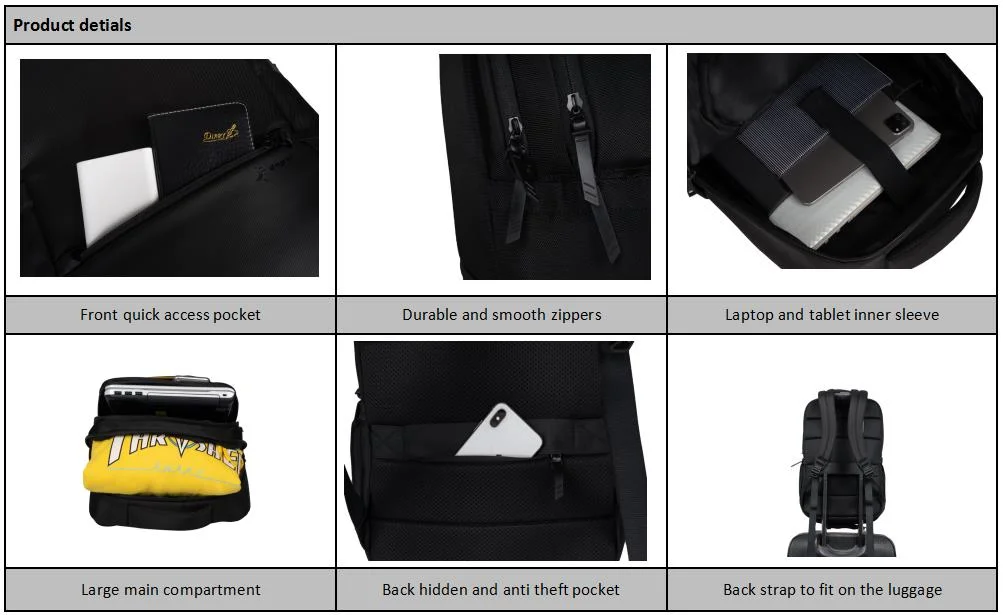 Black Men Backpacks Large Capacity Laptop Notebook Back Pack with USB Charging Port