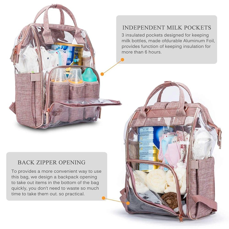 New Stylish Clear Diaper Backpack, Mutifunctional Travel Mummy Bag with Large Capacity