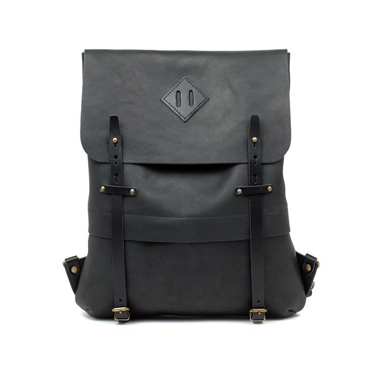 Good Quality Best Selling Men Black Leather Bag School Backpack