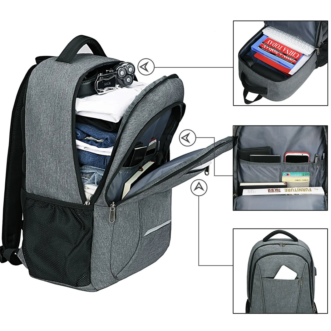 Stock Smart Men Bag Computer Bag Rucksack Backpack with USB Charging and Headphone Port Tsa Friendly Water Resistant Backpack