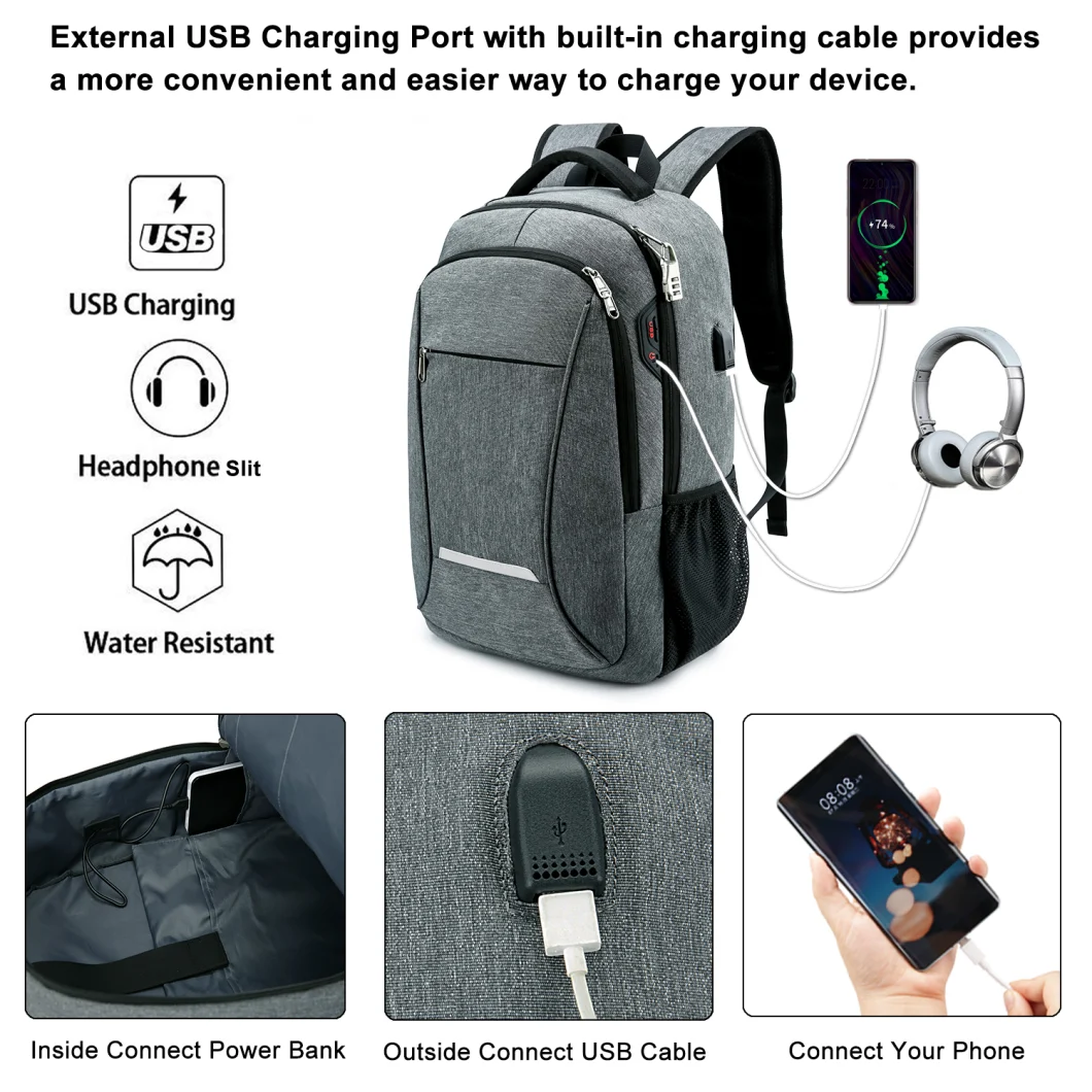 Stock Smart Men Bag Computer Bag Rucksack Backpack with USB Charging and Headphone Port Tsa Friendly Water Resistant Backpack