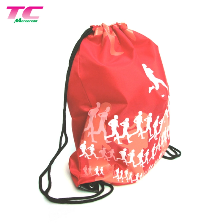 Morecredit Promotional Basic Style Waterproof Nylon Gym Backpack Bags with Zipper, Custom Print Drawstring Sports Backpack Bag for Outdoor Hiking Shopping