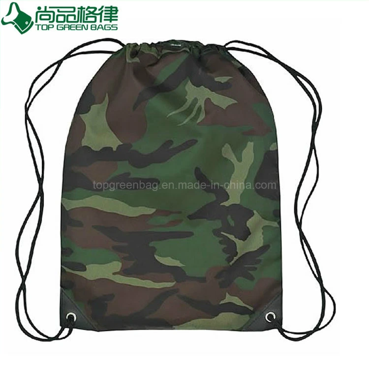 Camouflage Polyester Fabric Sports Hiking Recycled Drawstring Tote Backpack Bags