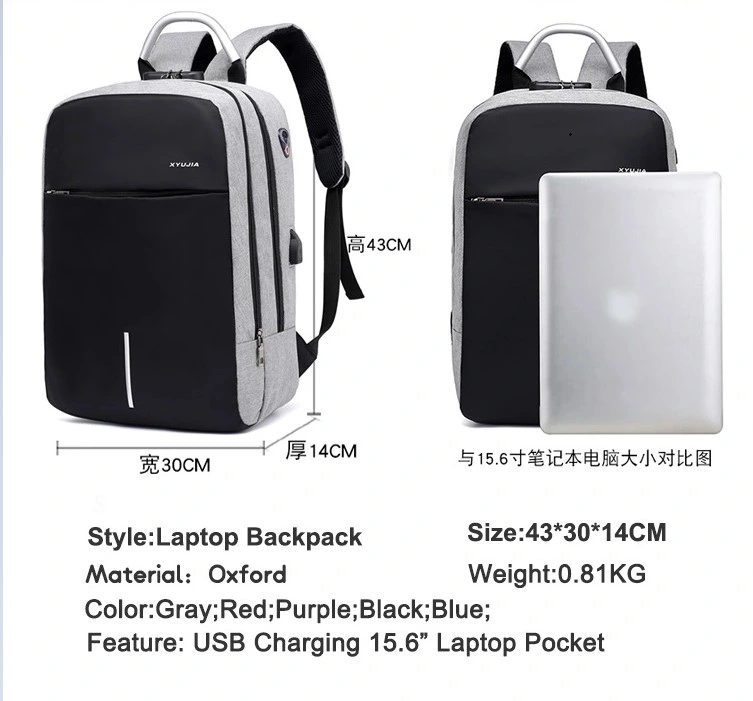 OEM Custom Logo Waterproof Business Bag Anti-Theft Laptop Backpack with USB Charger