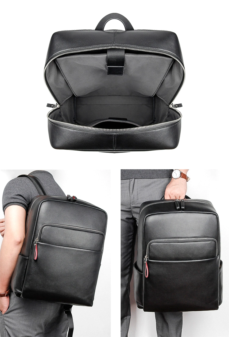 China Factory Price Good Quality Daily Use Genuine Leather Backpack Black Leather Laptop Backpack Men