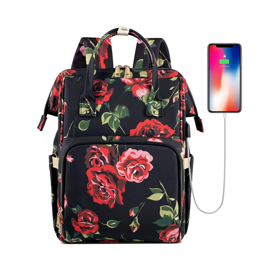 Water Resistant College School Backpack with USB Charging Port, Laptop Backpack for Women Fashion Travel Bags