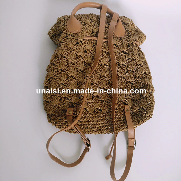 Unique Stylish Straw Weave Tote Backpack Bag for Lady