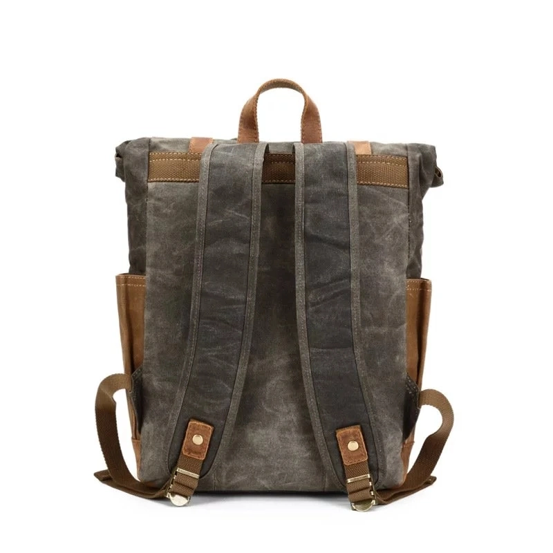 Contrast Color Waxed Canvas Backpack Rucksack Travel Backpack