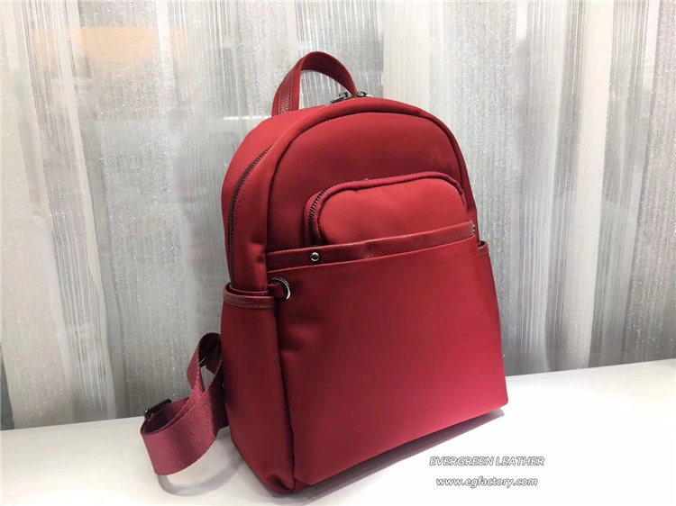 Ladies Waterproof Nylon with Leather Backpack Girls Travel Bag Emg5462