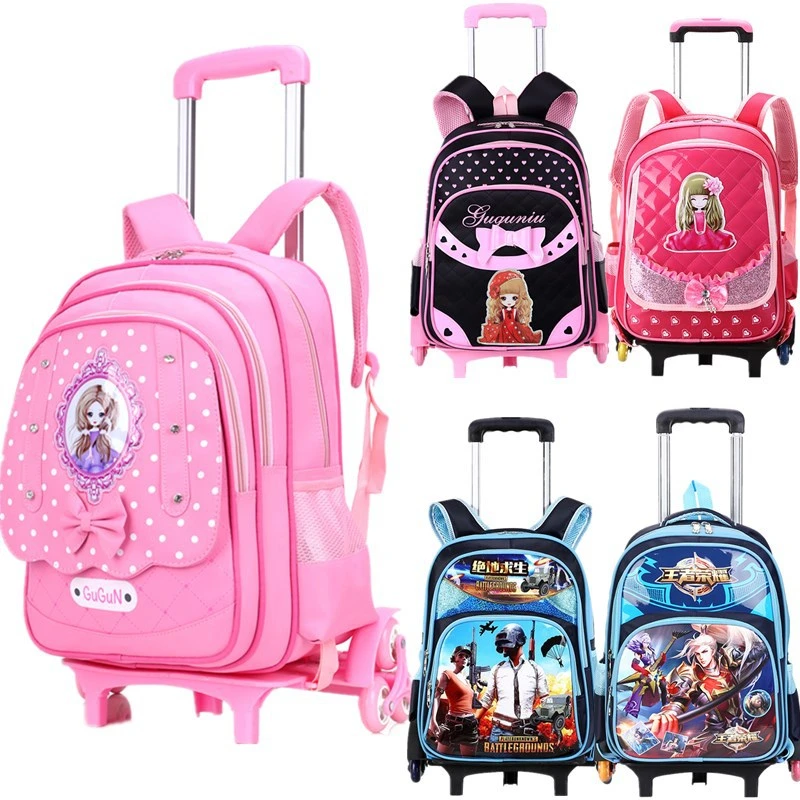 Durable Large Capacity Student Bag Children Trolley Cartoon School Backpack