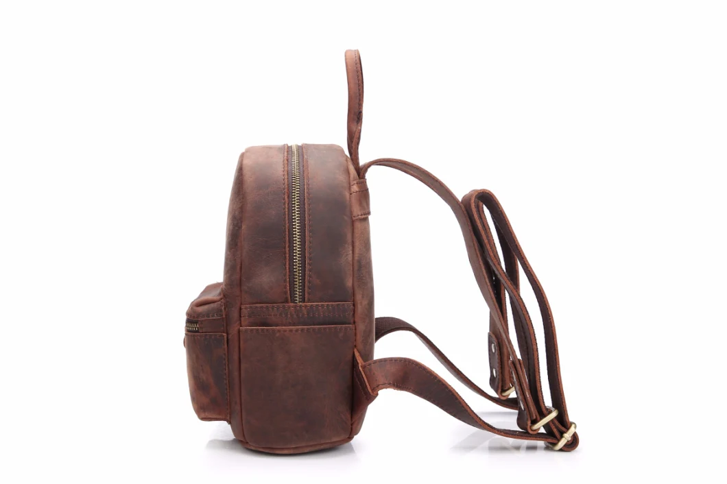 Brown Color Cowhide Leather Travel Girl Mini Backpack Bag (RS-MS1039)
