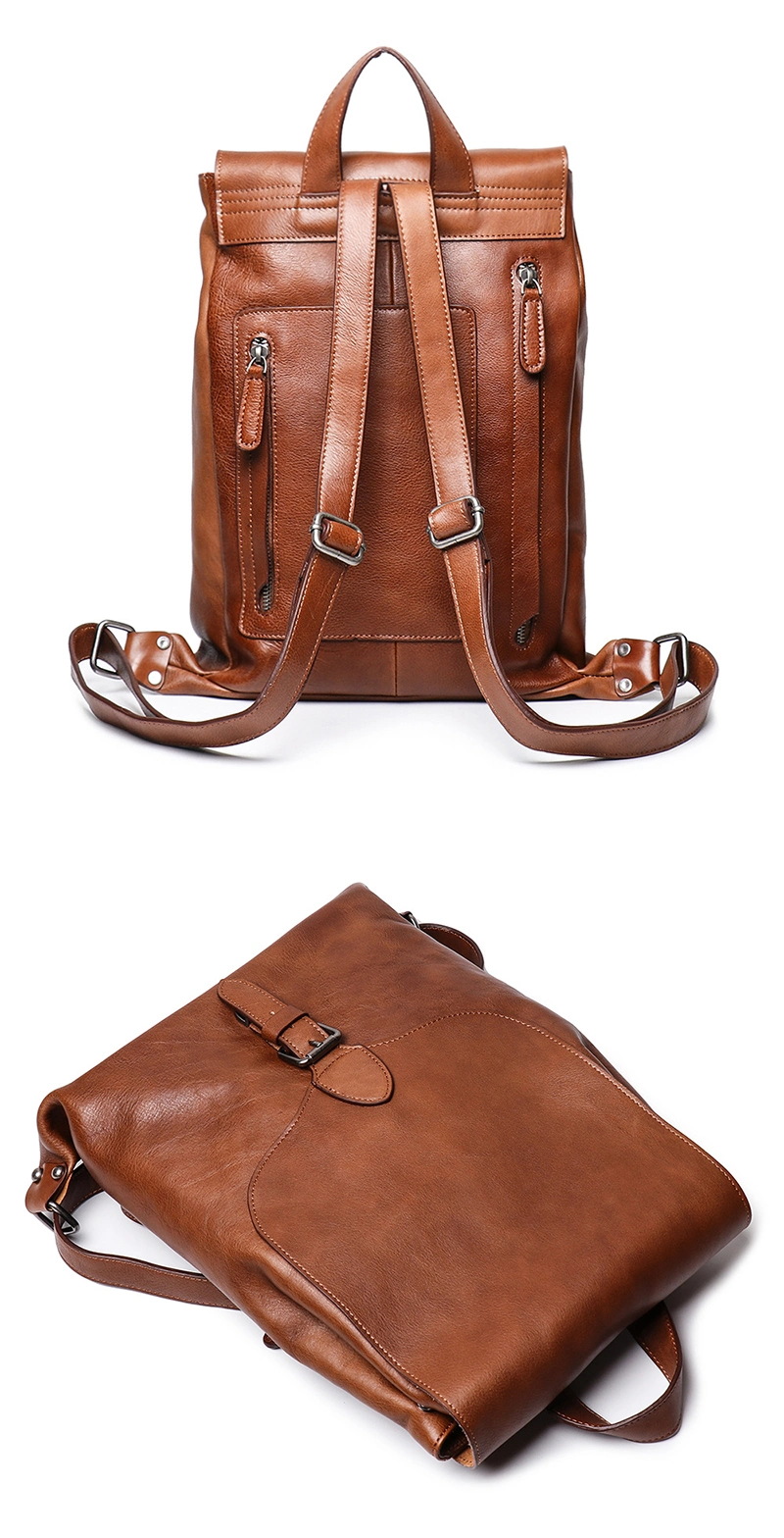 New Arrival Vintage Brown Leather School Bag Genuine Leather Backpack for Men