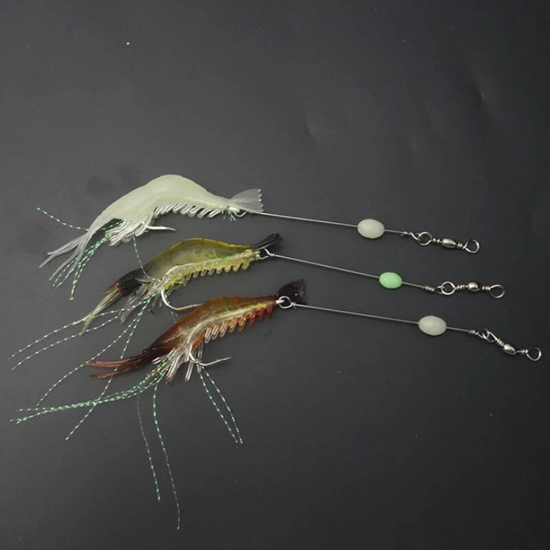 Luminous Imitation Shrimp Soft Fishing Lure with Hook and Glow Beads Fishing Bait Fishing Tackle