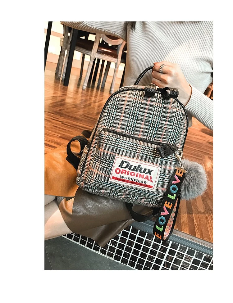 Japanese and Korean Plaid Fashion Appliqu Small Backpack