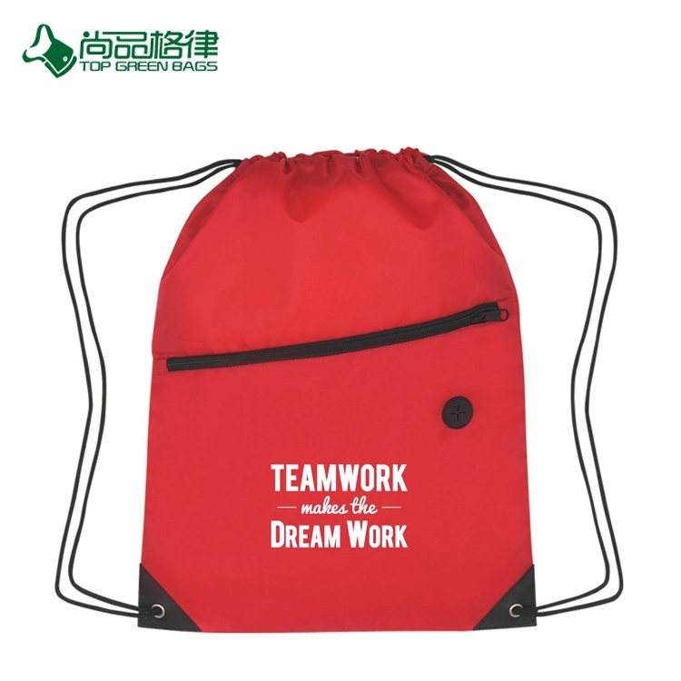 Foldable Backpack Sport Gym Fitness Drawstring Bag with Outside Zipper Pocket