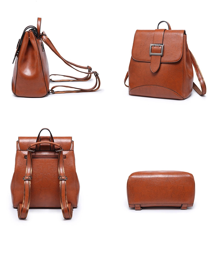 Multifunctional Fashion Trend Female Bag Oil Wax Leather Ladies Backpack