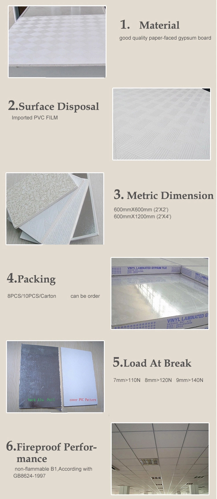 Gypsum Board/PVC Gypsum Ceiling Tiles/Ceiling Drywall/Suspended Ceiling Creativity