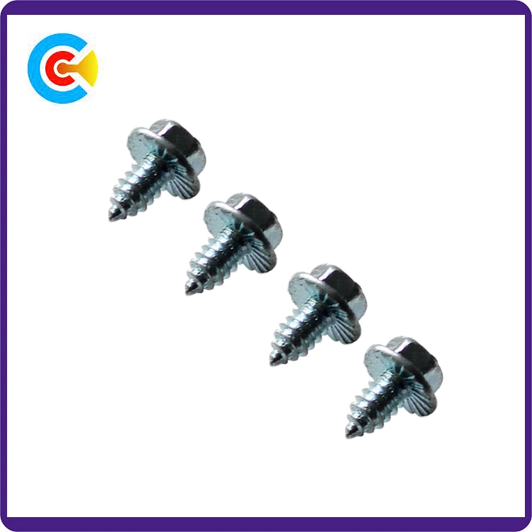 Carbon Steel/4.4/8.8/10.9 Cross Groove Hexagon Head Self-Tapping Screws with Flange