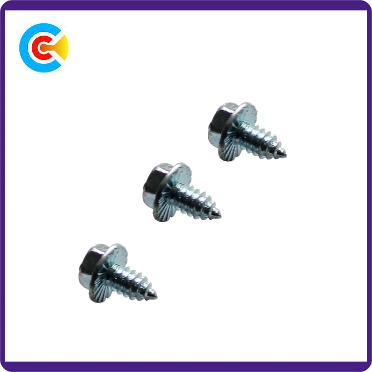 Carbon Steel/4.4/8.8/10.9 Cross Groove Hexagon Head Self-Tapping Screws with Flange