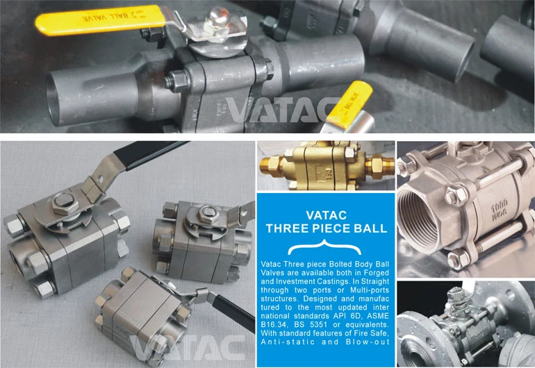Flange, Thread, Butt Weld 3 Three Piece Ball Valve with RF, NPT, Bsp or Bw Ends