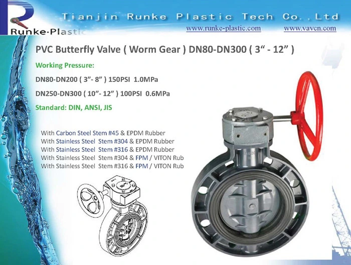 High Quality Plastic Butterfly Valve JIS Standard 10K UPVC Wafer Worm Gear Flange Butterfly Valve PVC Butterfly Valve Level for Water Supply