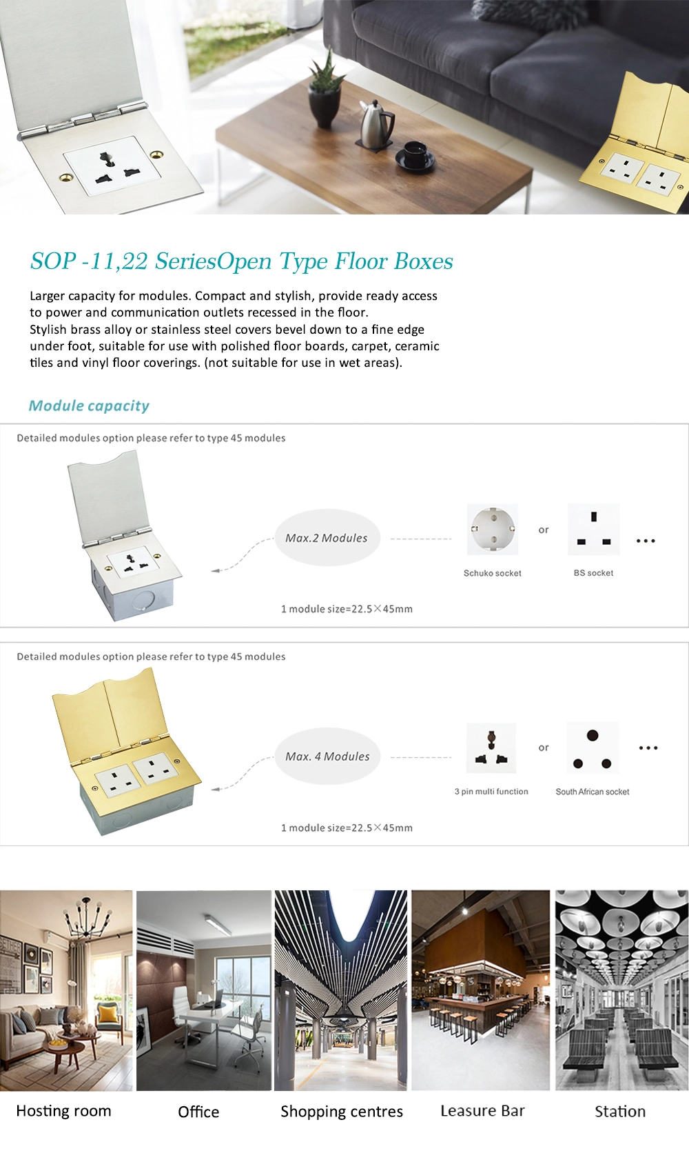 Sinoamigo Brass Open Type Floor Outlet Boxes / Floor Socket