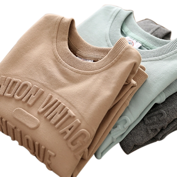 Custom 3D Logo Embossed Cotton Crew Neck Clothing Embossed Sweatshirt