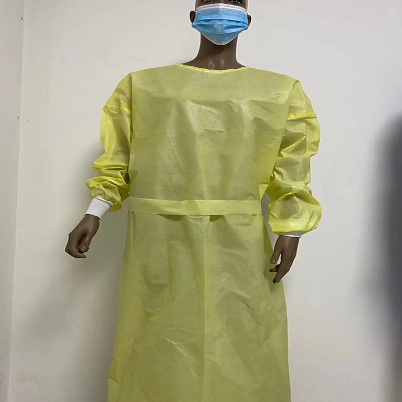 Disposable Yellow Non-Woven PP/PP+PE/SMS Protective Gown Isolation Gown