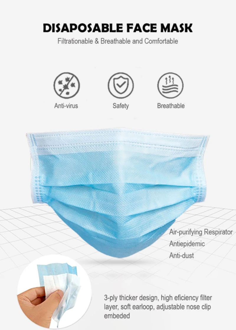 3-Ply Disposable PP Nonwoven TNT Face Mask