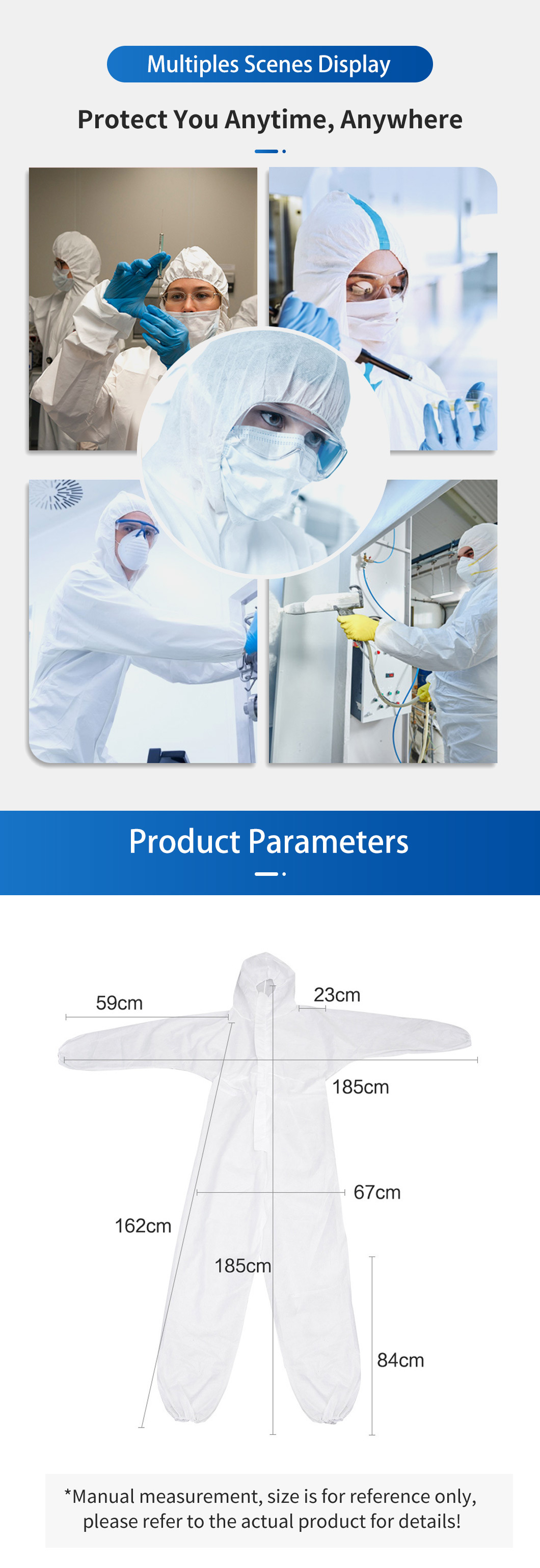 White Polypropylene Nonwoven Fabric Waterproof Safety SMS Microporous Protection PPE Suit Disposable Coverall