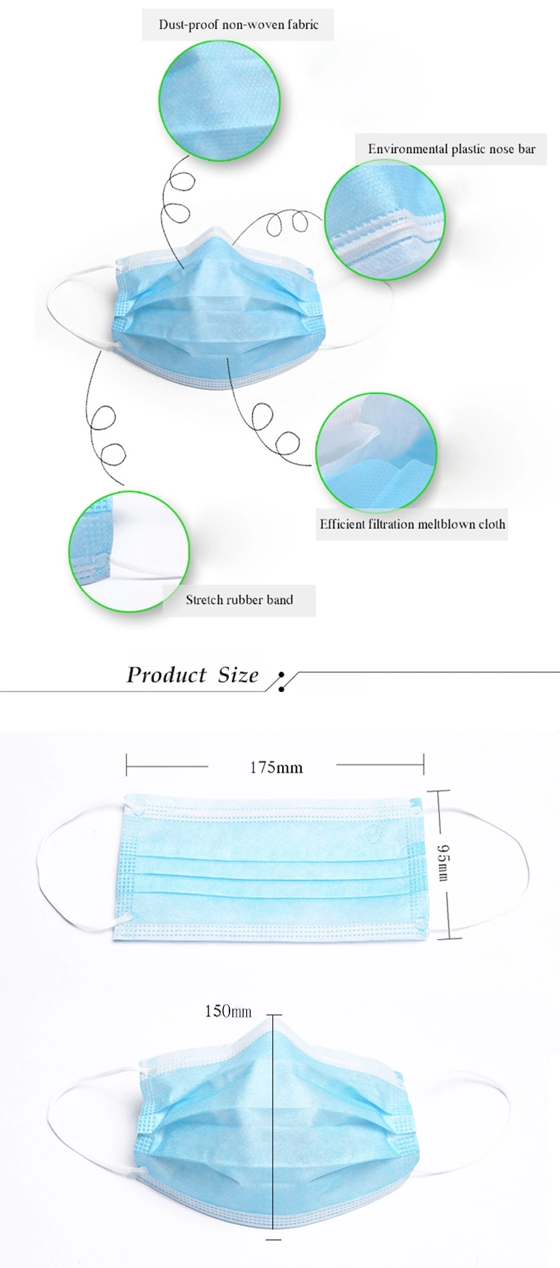 Ce Wholesale Factory Price Nonwoven Protective Disposable Face Mask 3 Ply Earloop Design