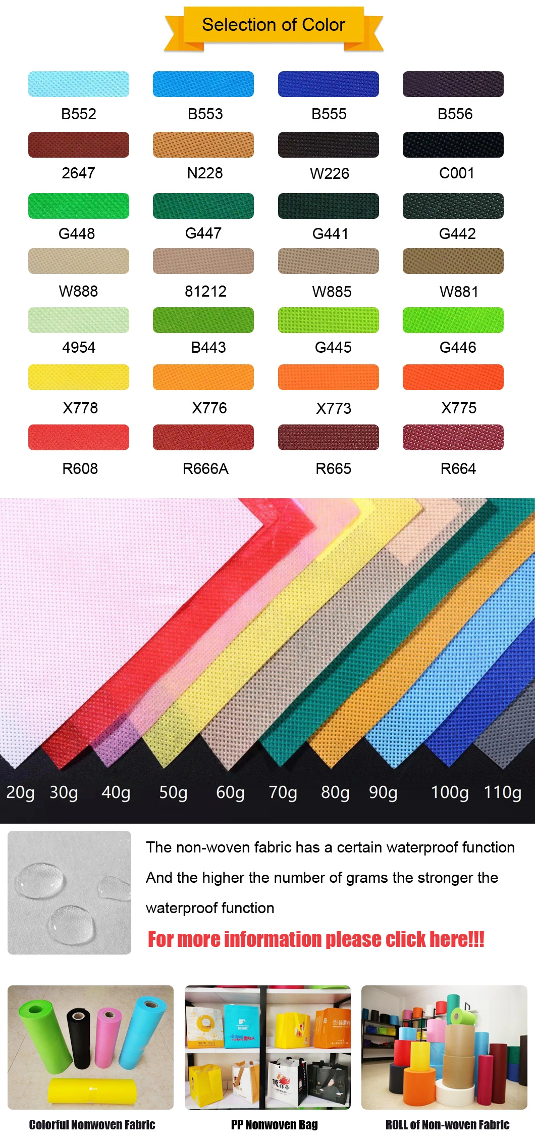 Customized PP Spunbond Polypropylene Non Woven Non-Wove 100% Polypropylene Spunbond PP Nonwoven Fabric