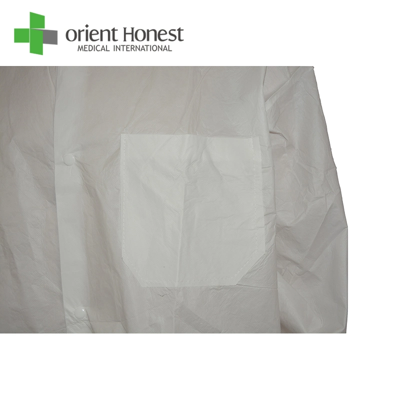 PP Non Woven PP+PE Microporous Material Lab Coat with Pockets Visit Clothing