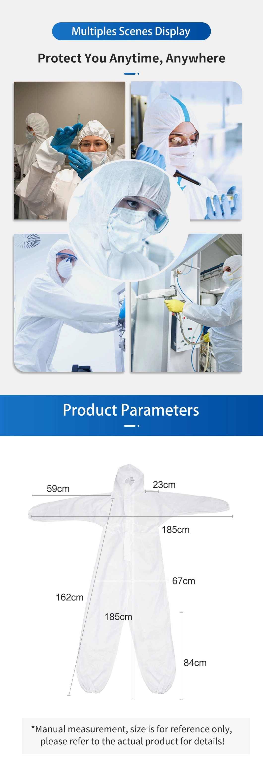 Disposable Nonwoven PP/SMS/PP+PE Microporous Coverall