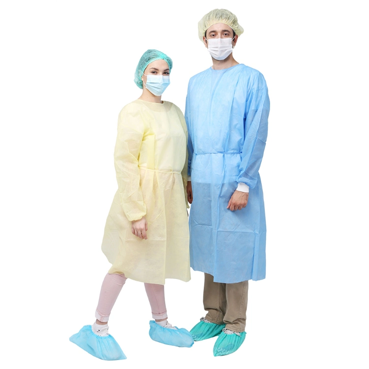 Yellow Isolation Exam Non Woven Polypropylene Liquid Resistant Protective Disposable PPE Gown with Elastic Cuffs