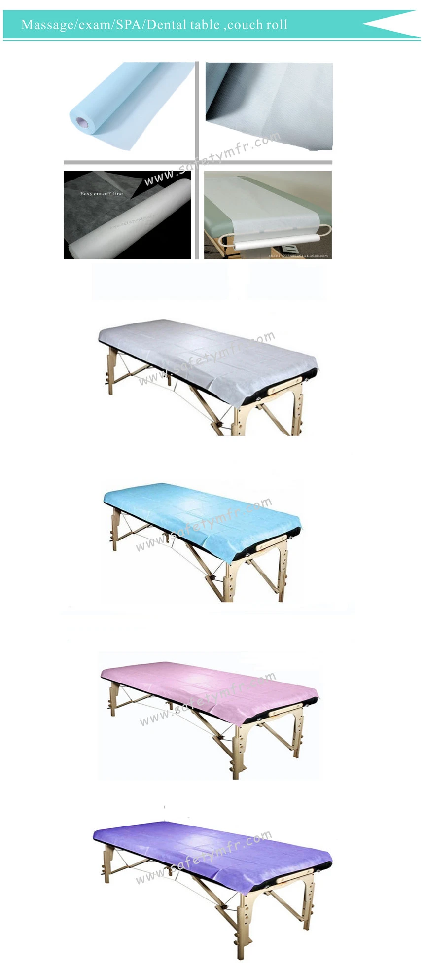 SPA/Salon/Hospital/dental/clinic/Exam Table PE coated Perforated Nonwoven Bedsheet Roll, PaperDisposable bedsheet Roll