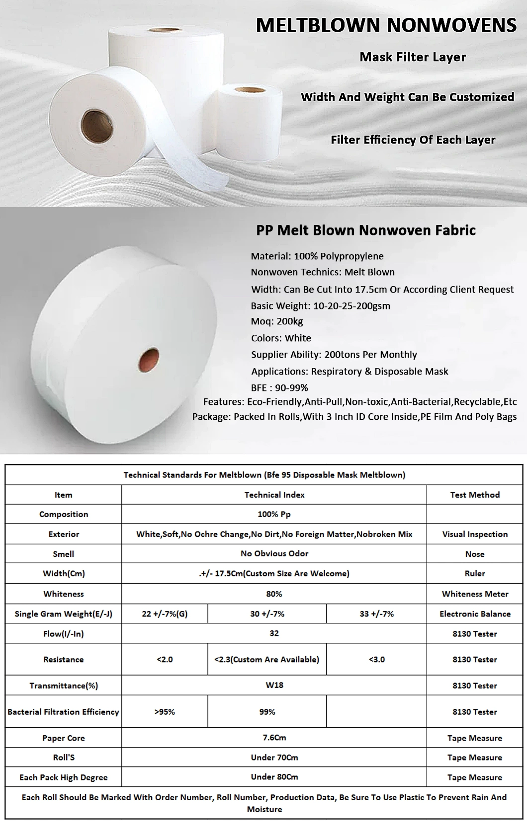 Factory Direct Sales Meltblown Polypropylene Meltblown Nonwoven Fabric/ 99 Melt Blown Nonwoven Melt - Blown